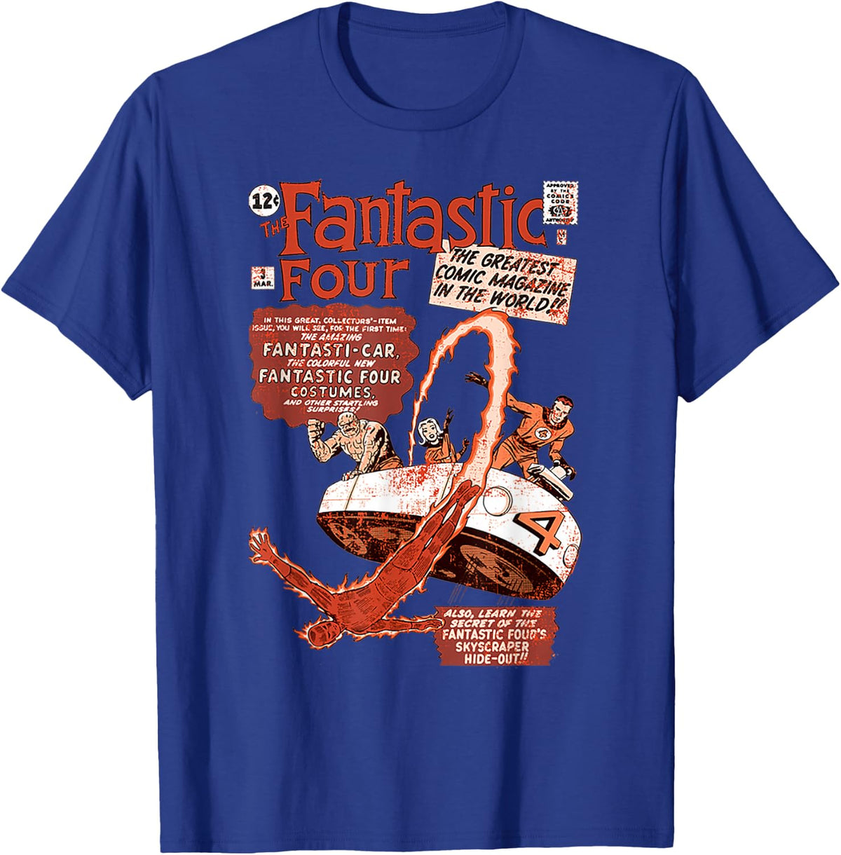 Marvel Fantastic Four Comic Cover Distressed Vintage Poster T-Shirt - T-Shirt | Royal
