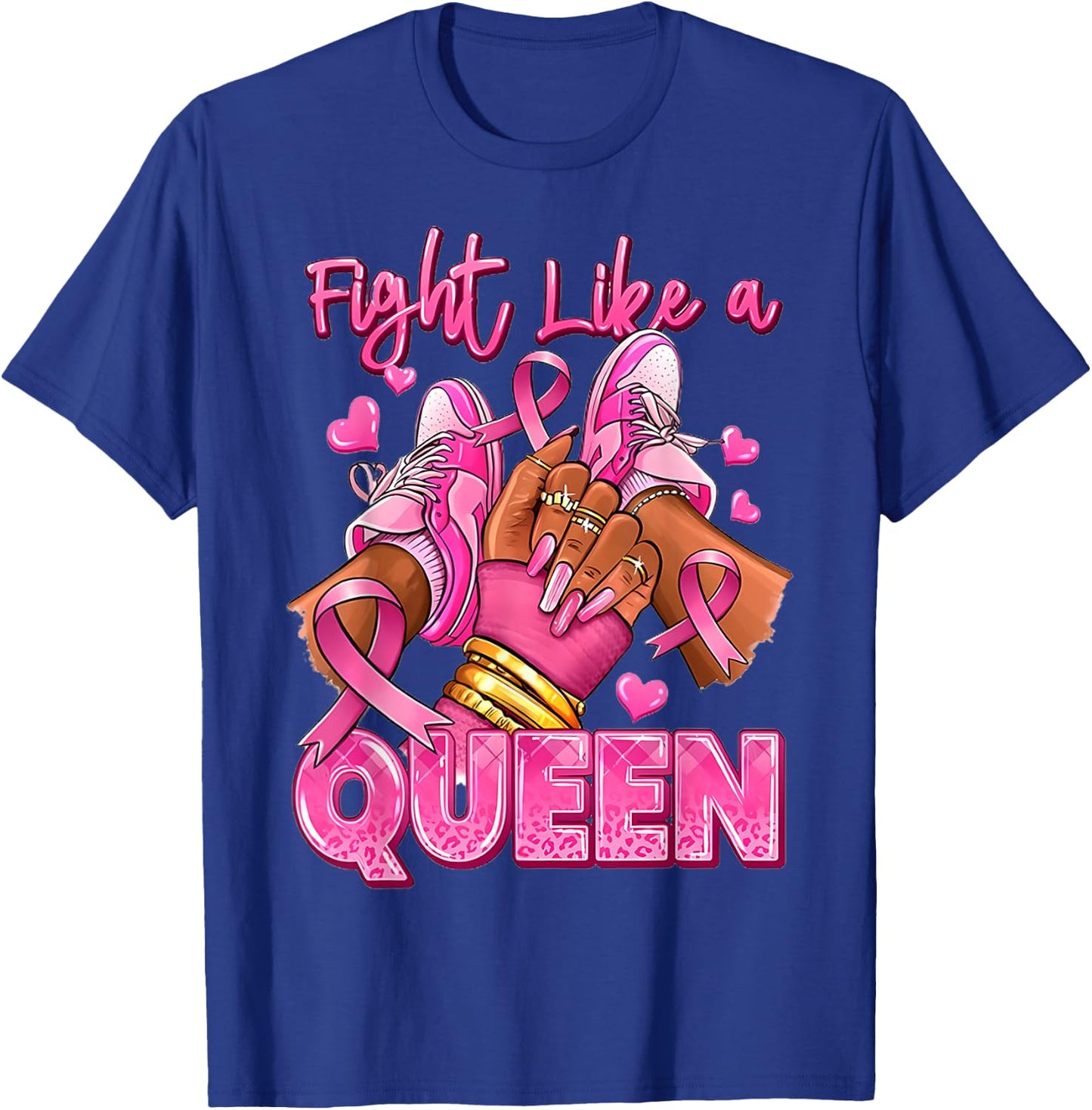 Fight Like A Queen Afro Girl Sneakers Breast Cancer Warrior T-Shirt - T-Shirt | Royal