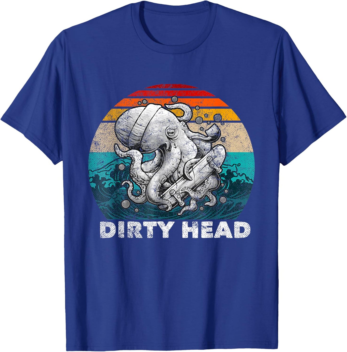 Vintage Dirty Octopus Heads With Skateboard Music Lover T-Shirt - T-Shirt | Royal