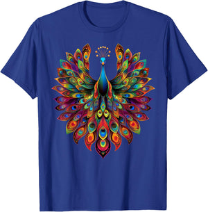 Colorful Peacock Cute Peafowl Bird Lover Men Women Black T-Shirt - T-Shirt | Royal