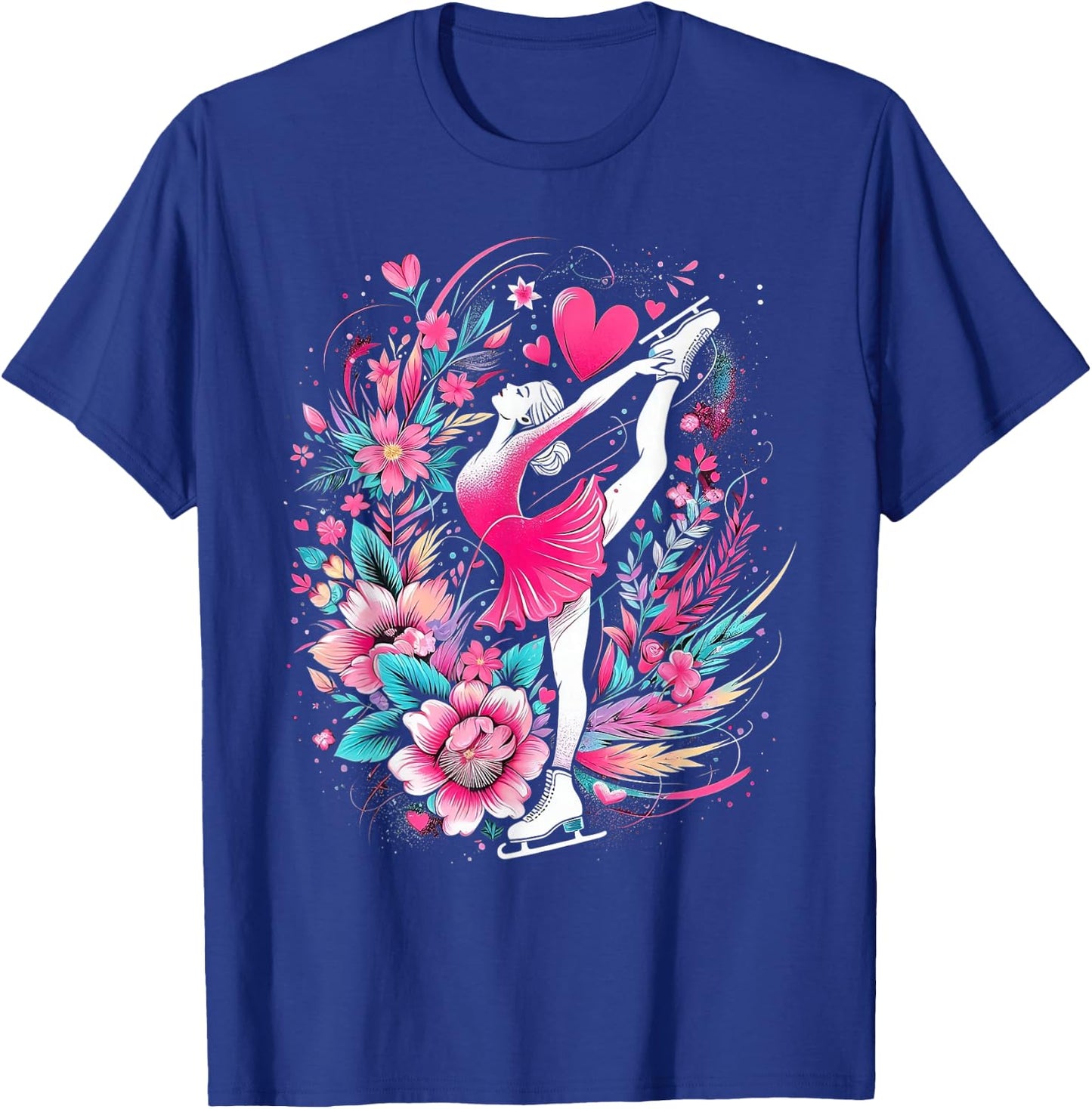 Ice skating girl floral skater girl T-Shirt - T-Shirt | Royal