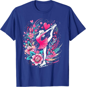 Ice skating girl floral skater girl T-Shirt - T-Shirt | Royal