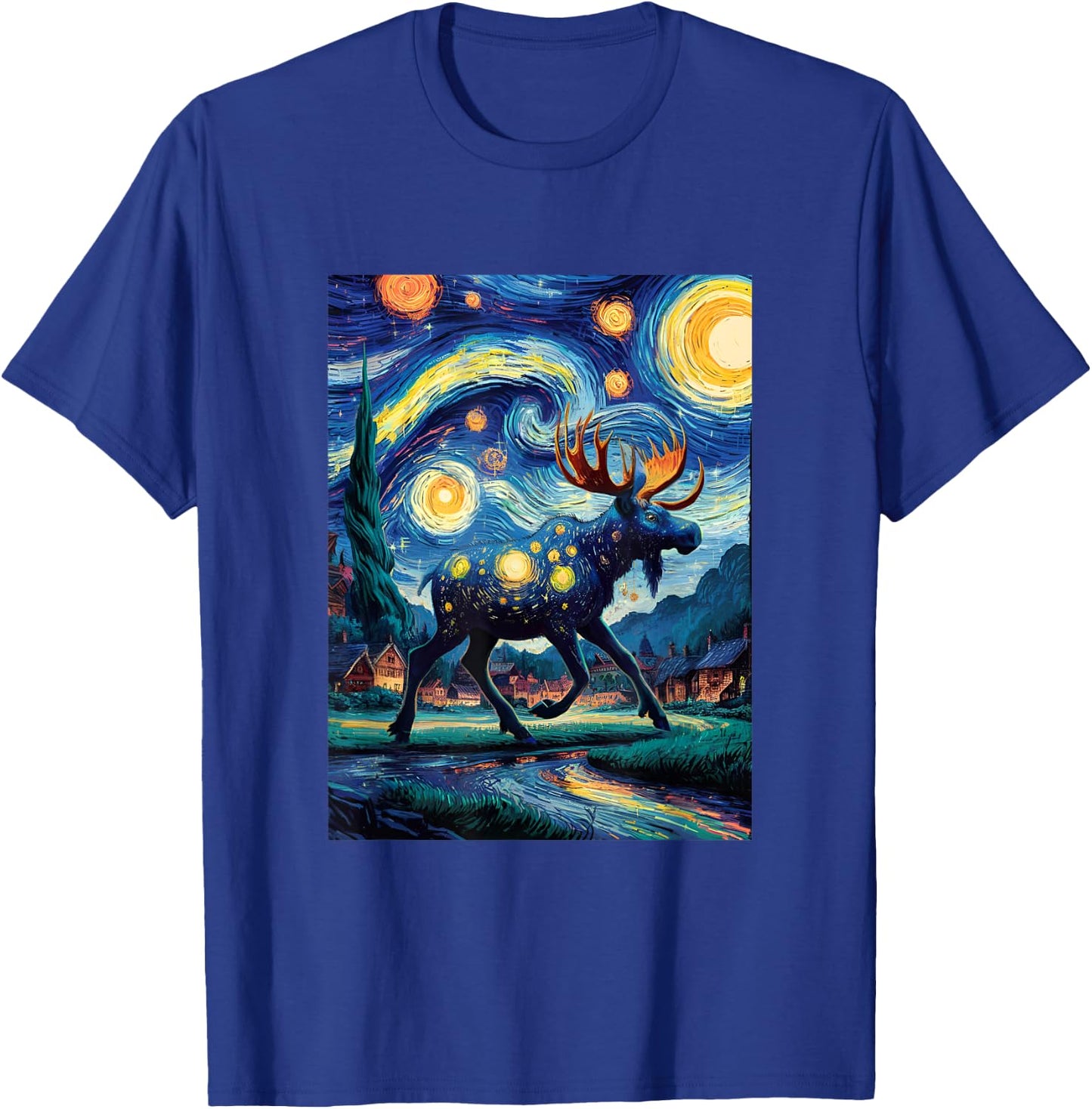 Artistic Moose Van Gogh Style Starry Night The Moose Lovers T-Shirt - T-Shirt | Royal