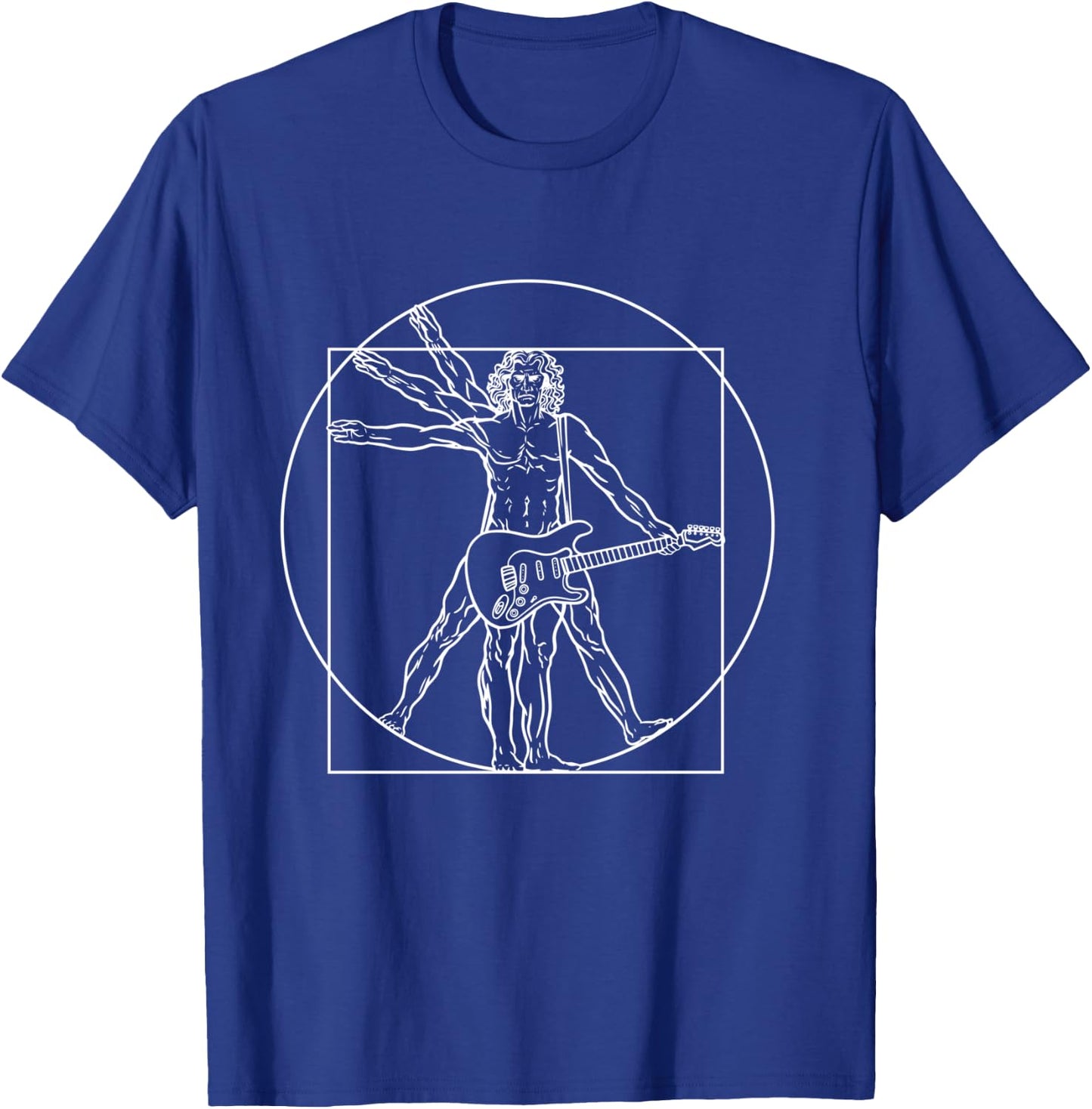 Vitruvian Man Guitar Rocker Da Vinci Guitarist T-Shirt - T-Shirt | Royal