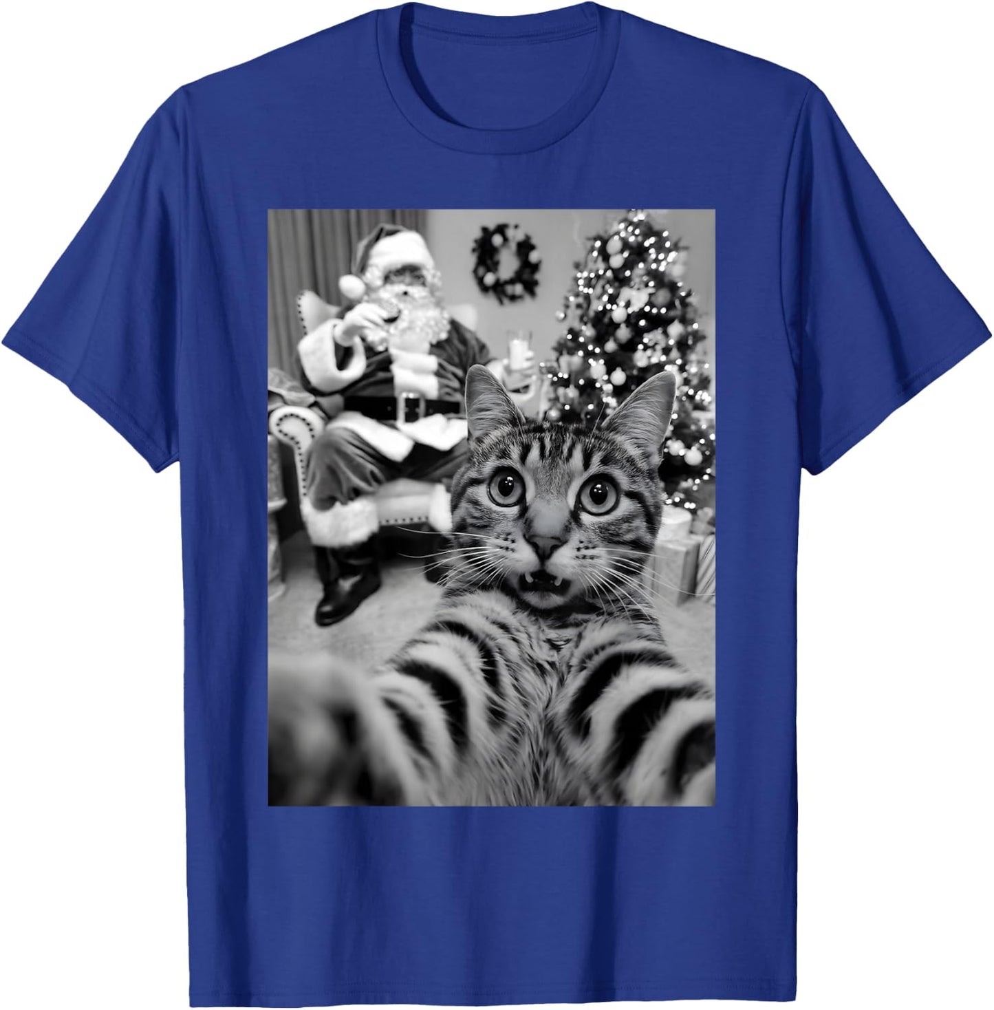 Christmas Santa Claus Merry X-Mas Funny Cat Selfie T-Shirt - T-Shirt | Royal