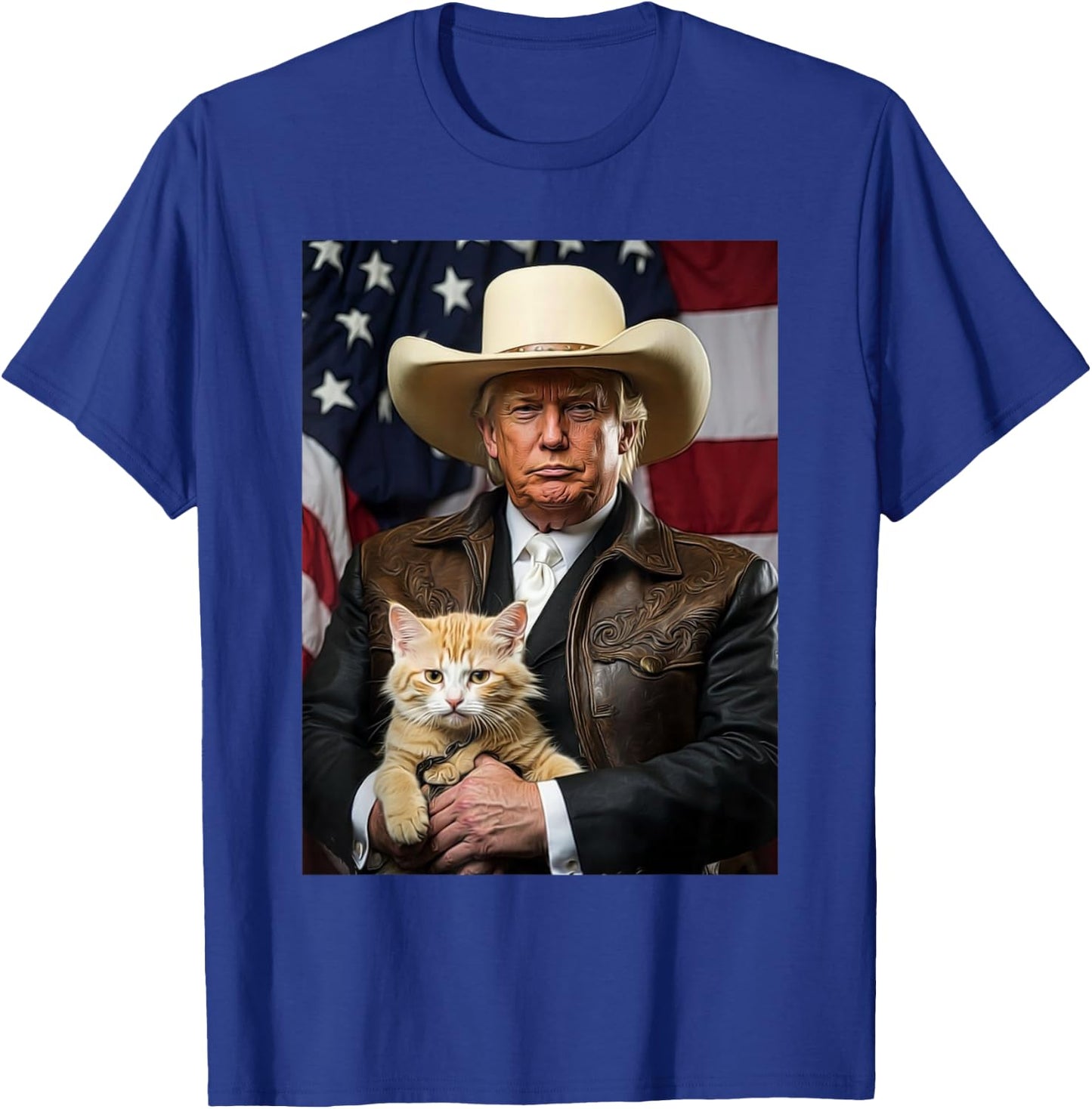 Donald Trump Cat Shirt Cowboy American Flag Funny Trump 2024 T-Shirt - T-Shirt | Royal