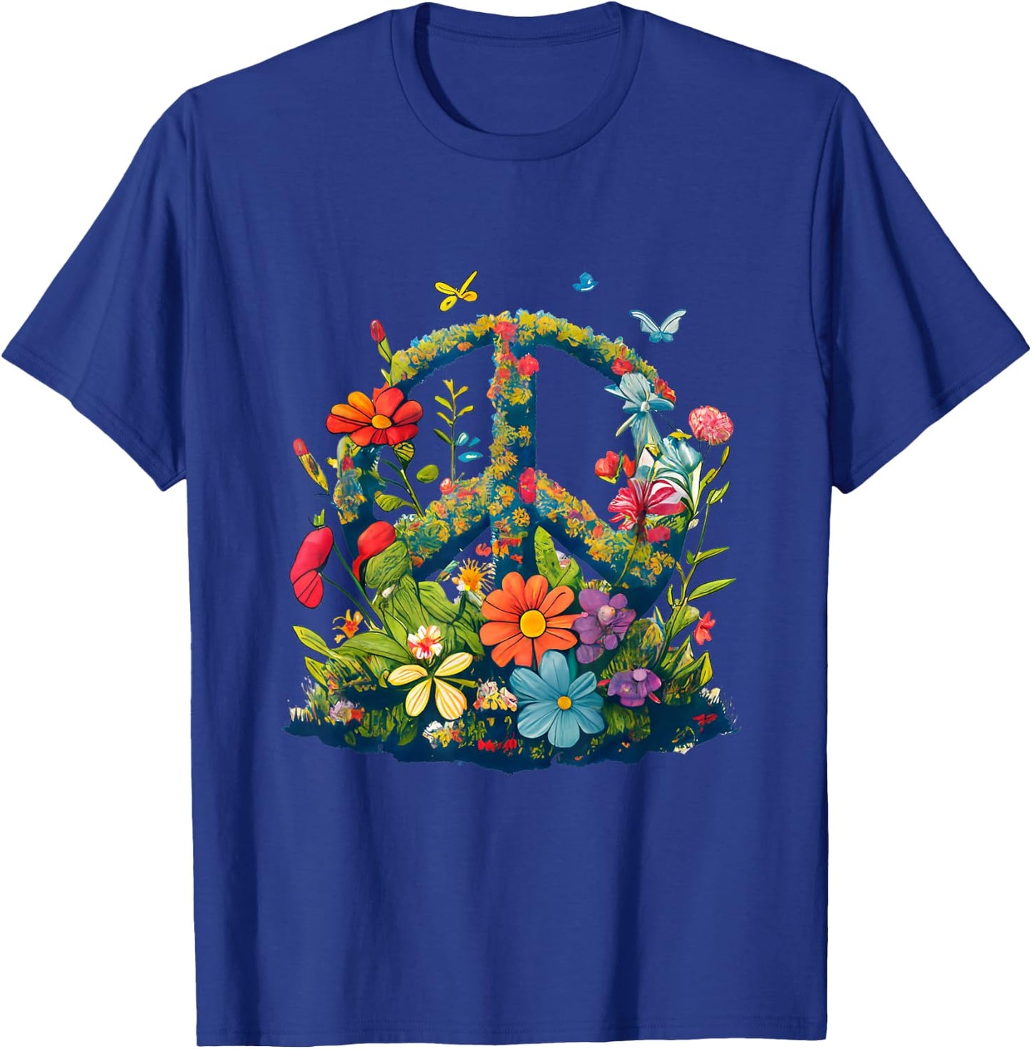 Peace Sign with Flowers and Butterflies, Peace T-Shirt - T-Shirt | Royal