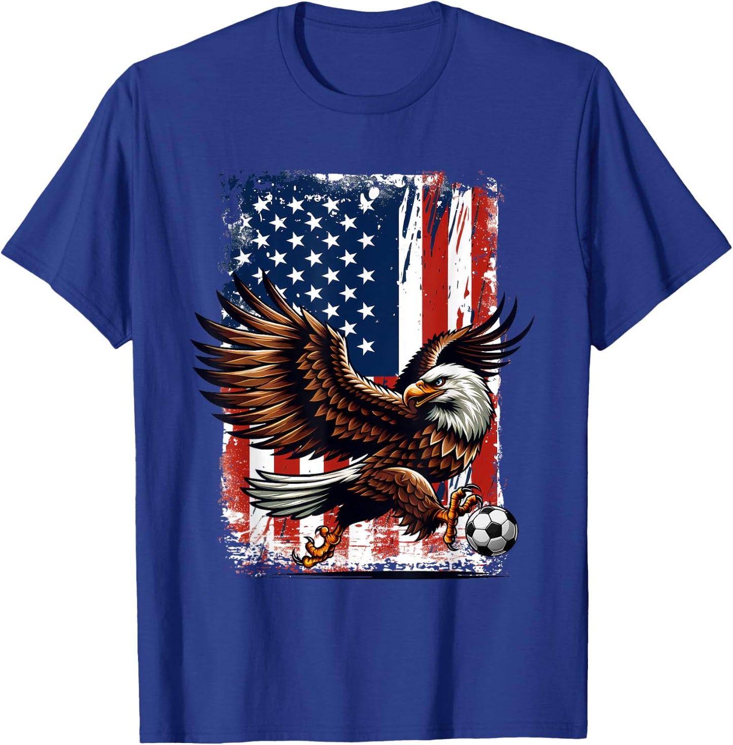 Vintage Bald Eagle Showing Soccer Skills American Flag Kids Men T-Shirt - T-Shirt | Royal