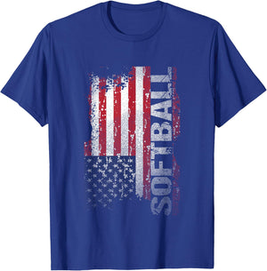 USA Flag Softball Player Gift T-Shirt - T-Shirt | Royal