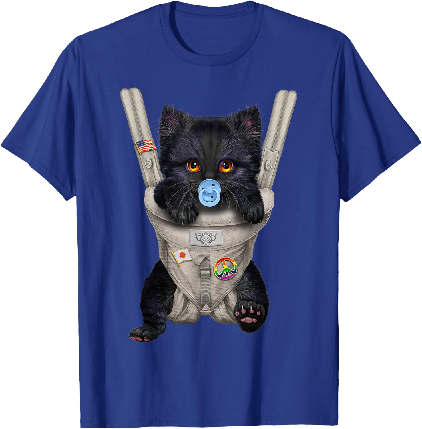 Fluffy Black Cat with Pacifier in Baby Carrier Women Kids T-Shirt - T-Shirt | Royal