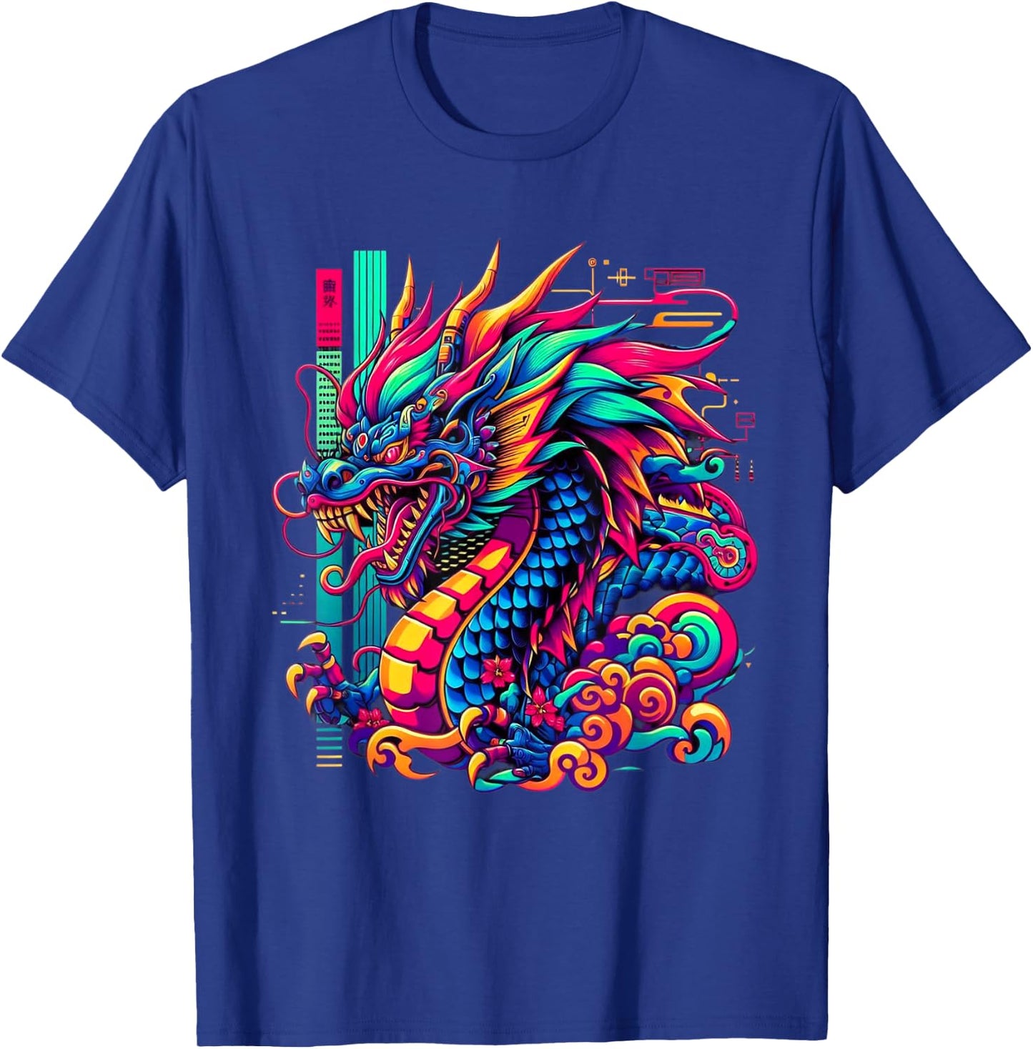 Dragon Cyborg Retro Vaporwave Futuristic Tokyo inspired Art T-Shirt - T-Shirt | Royal