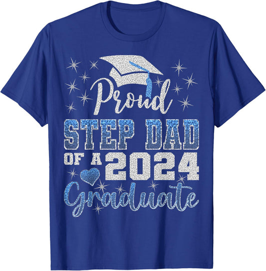 Super Proud Step Dad of 2024 Graduate Awesome Family College T-Shirt - T-Shirt | Royal