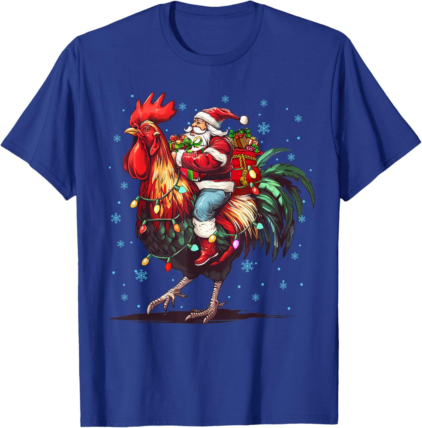 Chicken Lover Xmas Funny Santa Riding Chicken Christmas 2025 T-Shirt - T-Shirt | Royal