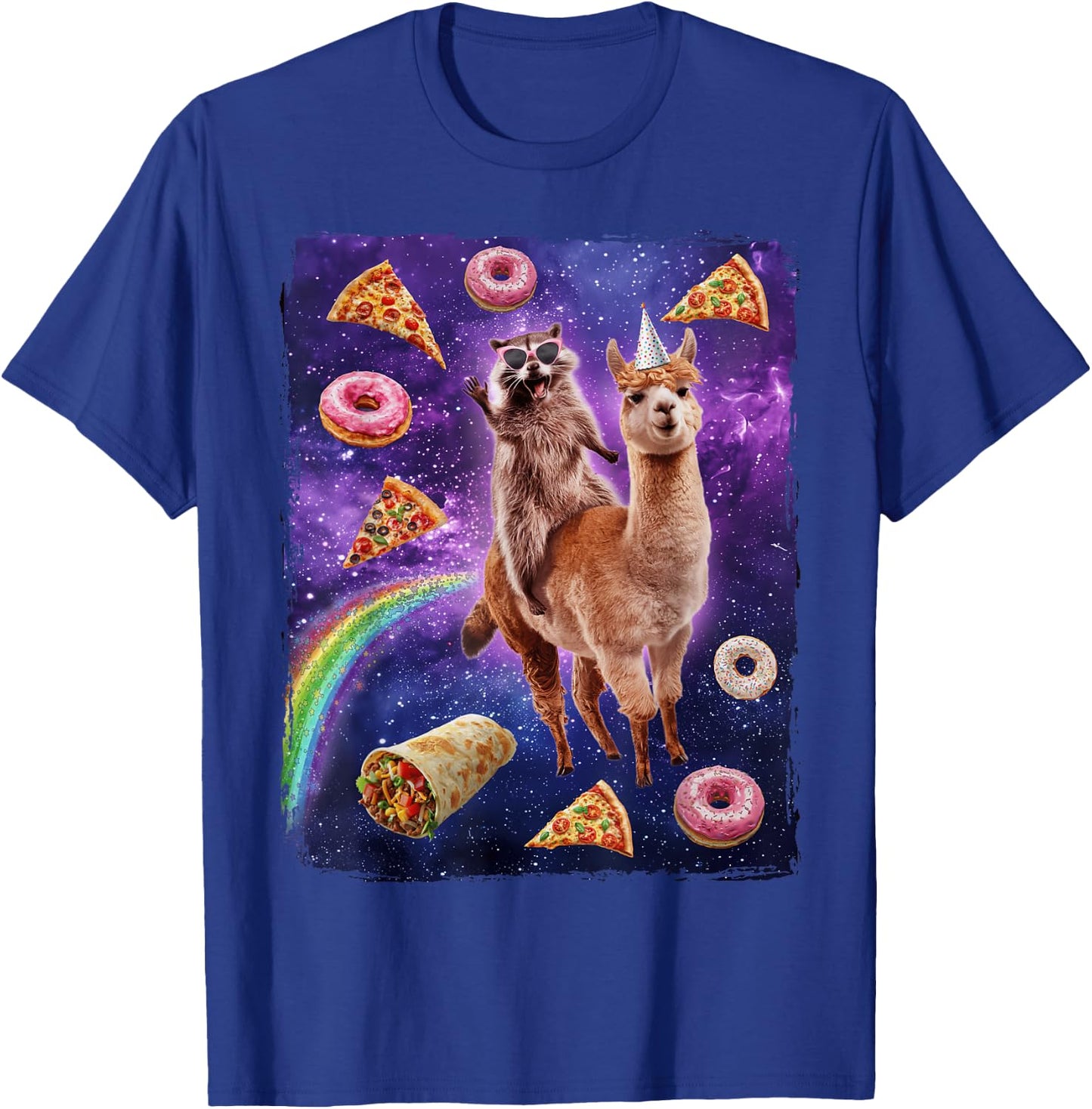 Raccoon Riding Alpaca Dank Meme Galaxy T-Shirt - T-Shirt | Royal