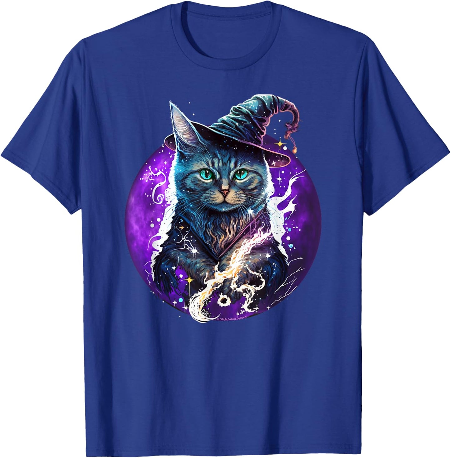Beautiful Wiccan Cat with a Witch Hat Purple Moon Witchy Cat T-Shirt - T-Shirt | Royal