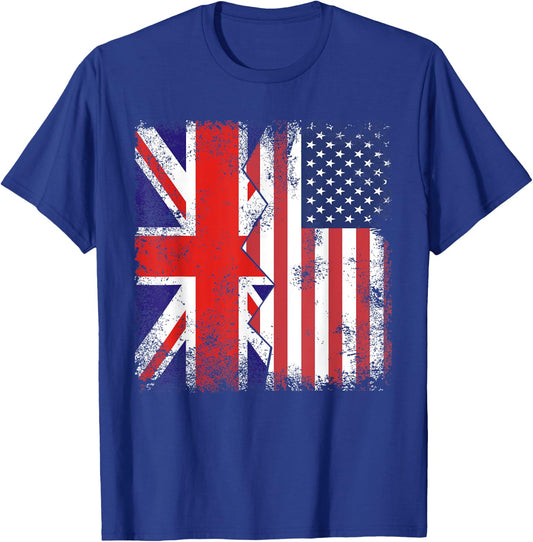 American Roots | Half British Flags | UK USA United States T-Shirt - T-Shirt | Royal