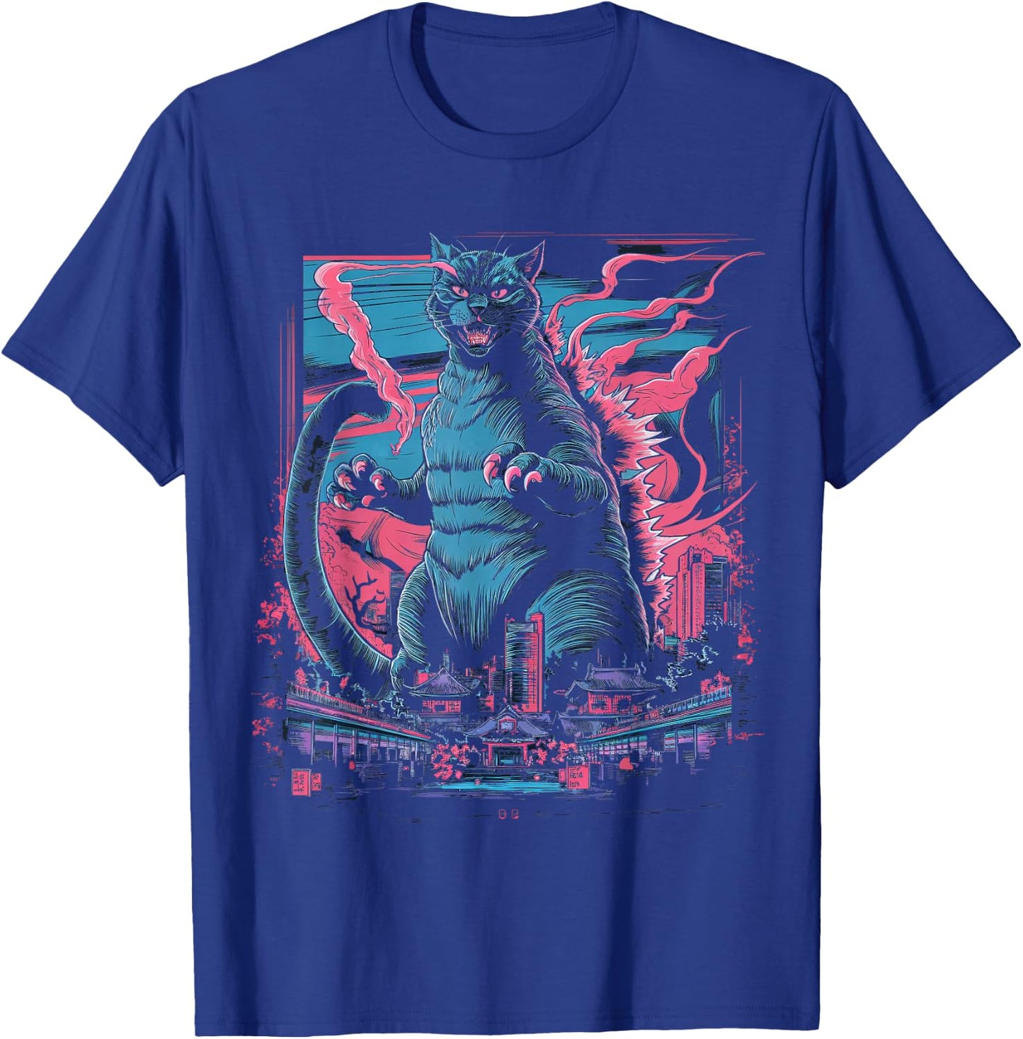 Catzilla Cat Japanese Art Funny Cat Women Kid T-Shirt - T-Shirt | Royal