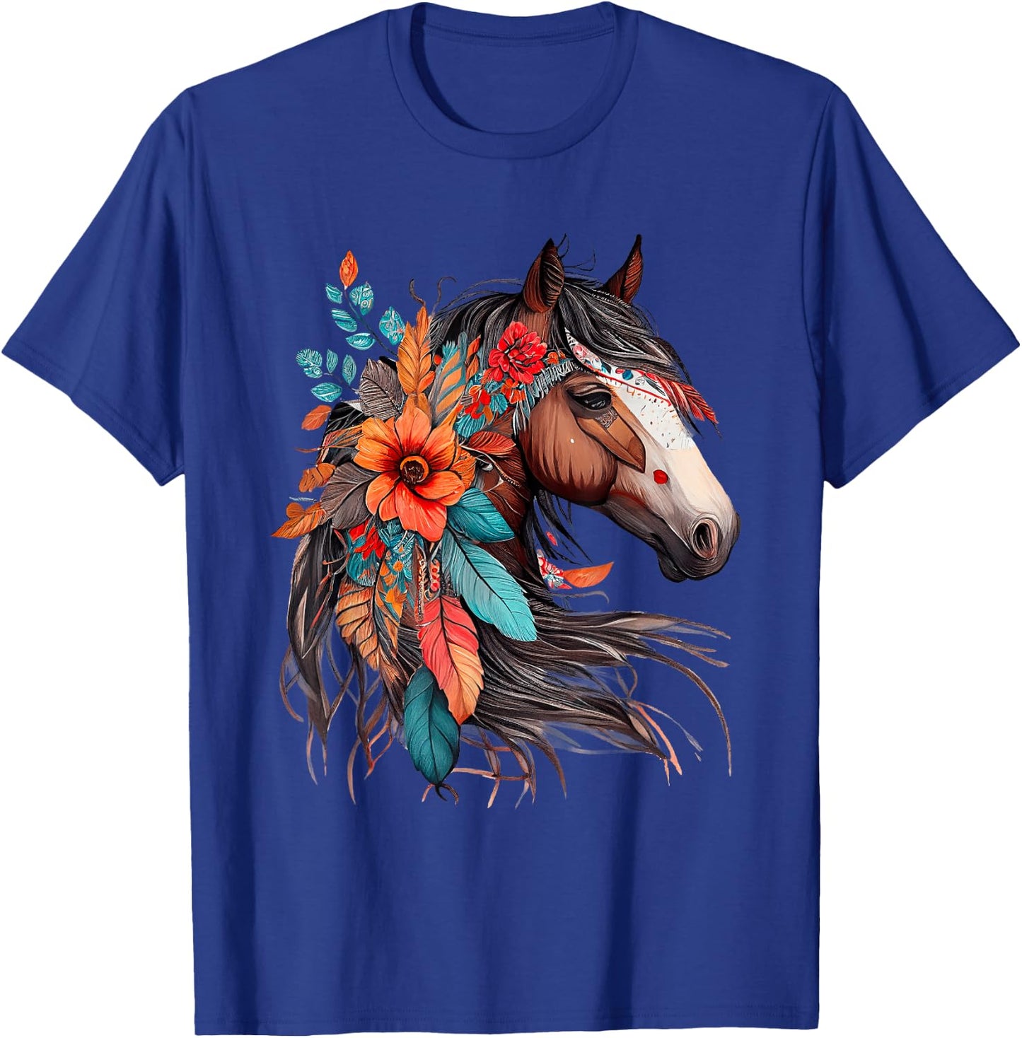 Floral Wild Horse Country Horse Riding , Small, Black T-Shirt - T-Shirt | Royal