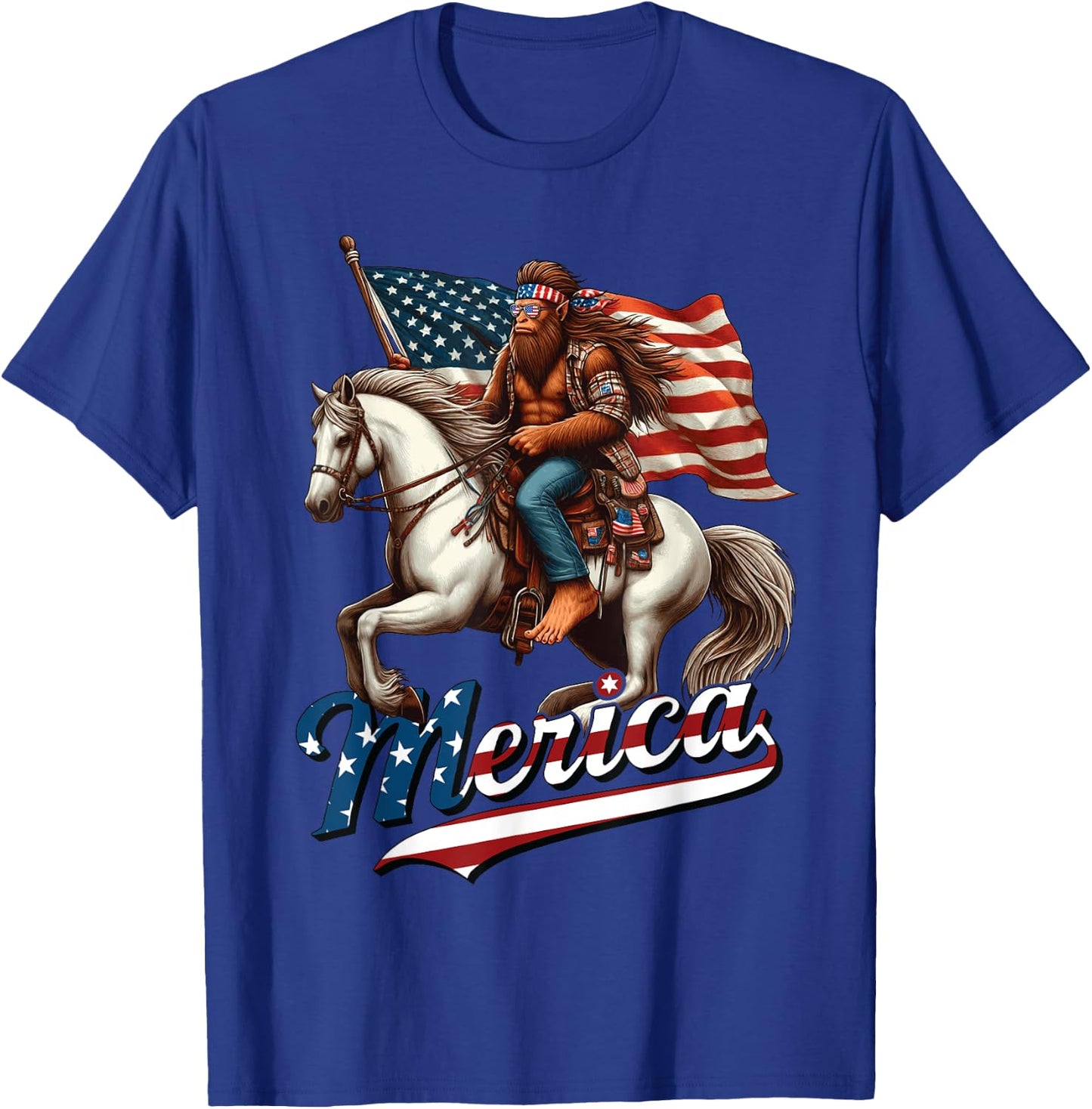 Funny Bigfoot Merica USA Mullet Bandana Horse Riding T-Shirt - T-Shirt | Royal
