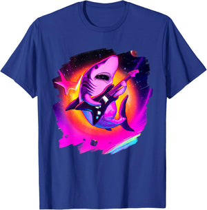 Shark Playing Guitar in Space Outer Space Sharks T-Shirt - T-Shirt | Royal