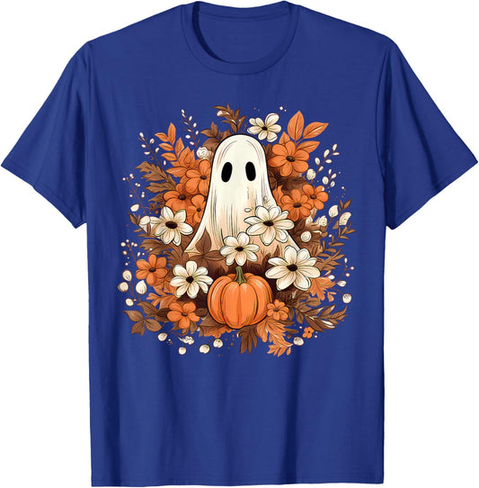 Cottagecore Floral Ghost Vintage Pumpkin Fall Halloween T-Shirt - T-Shirt | Royal