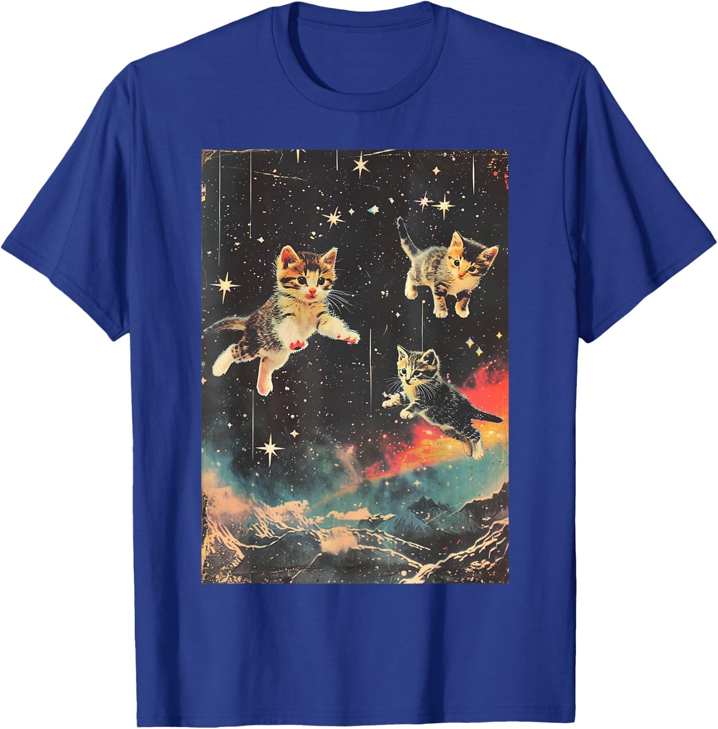 Funny Kittens Cat in Space Cute Vintage Art Retro T-Shirt - T-Shirt | Royal