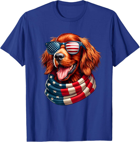 Irish Setter Dog Lover US Flag 4th Of July Patriotic T-Shirt - T-Shirt | Royal