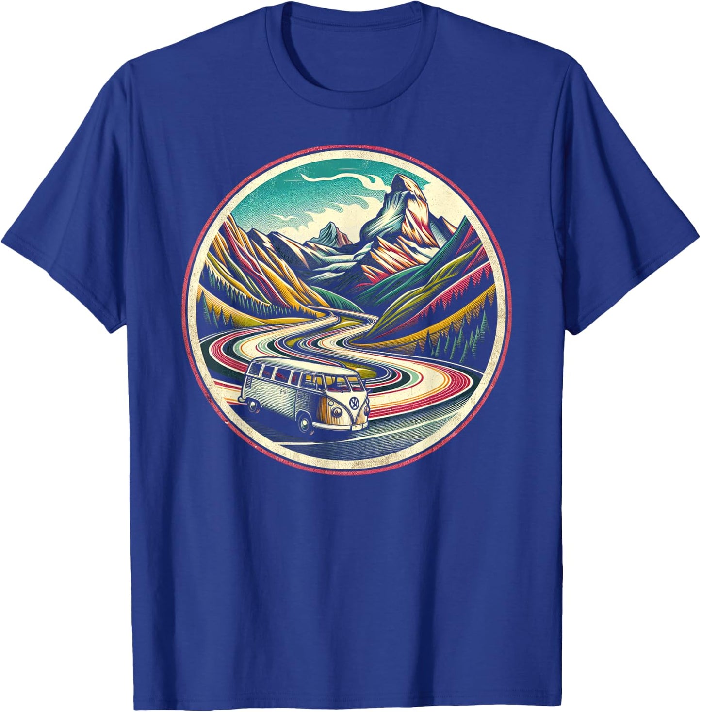 Classic Van Scenic Road Vintage Art T-Shirt - T-Shirt | Royal