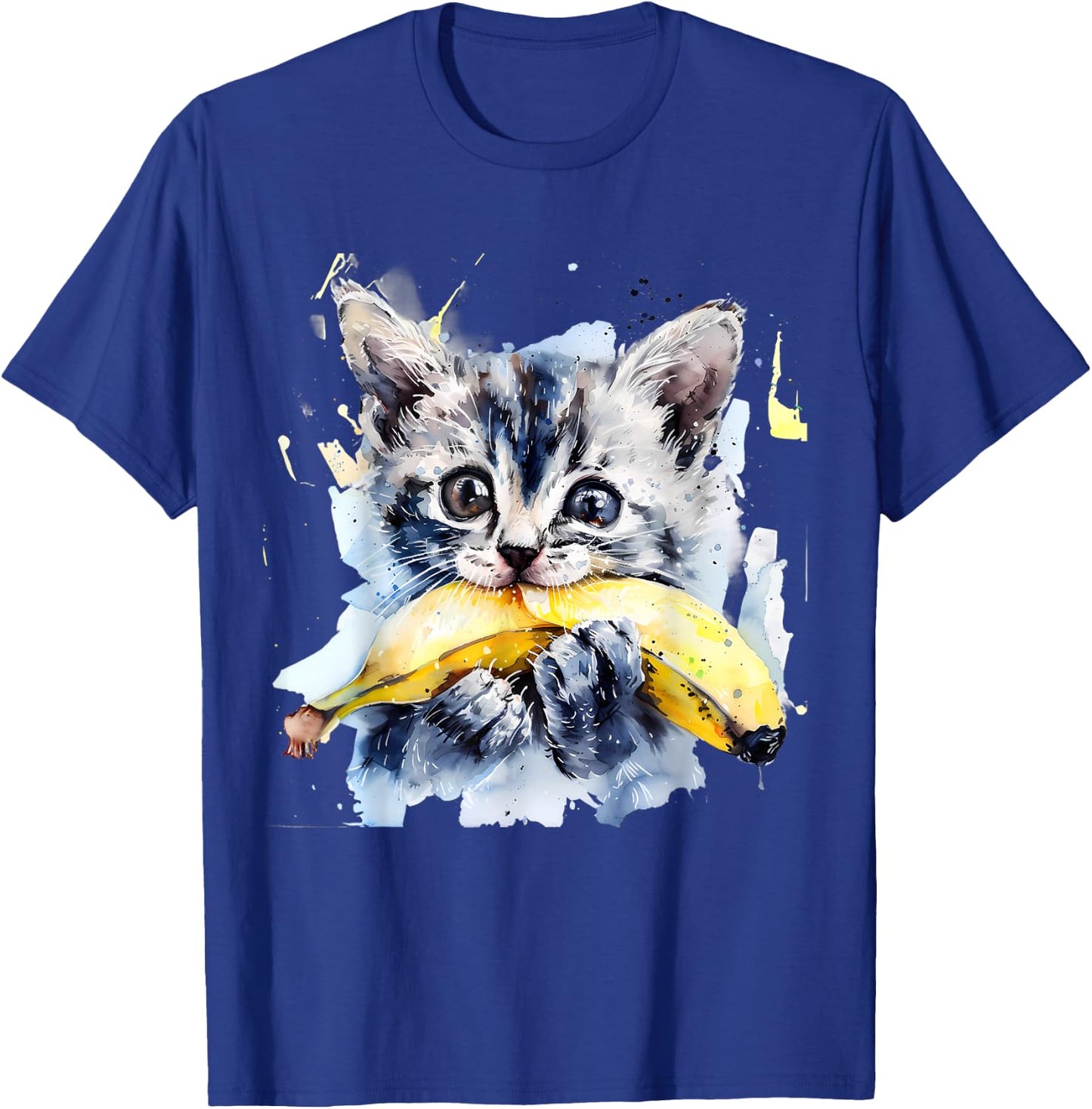 Banana Cat Watercolor Portrait Animal Art Bananas Fruit T-Shirt - T-Shirt | Royal