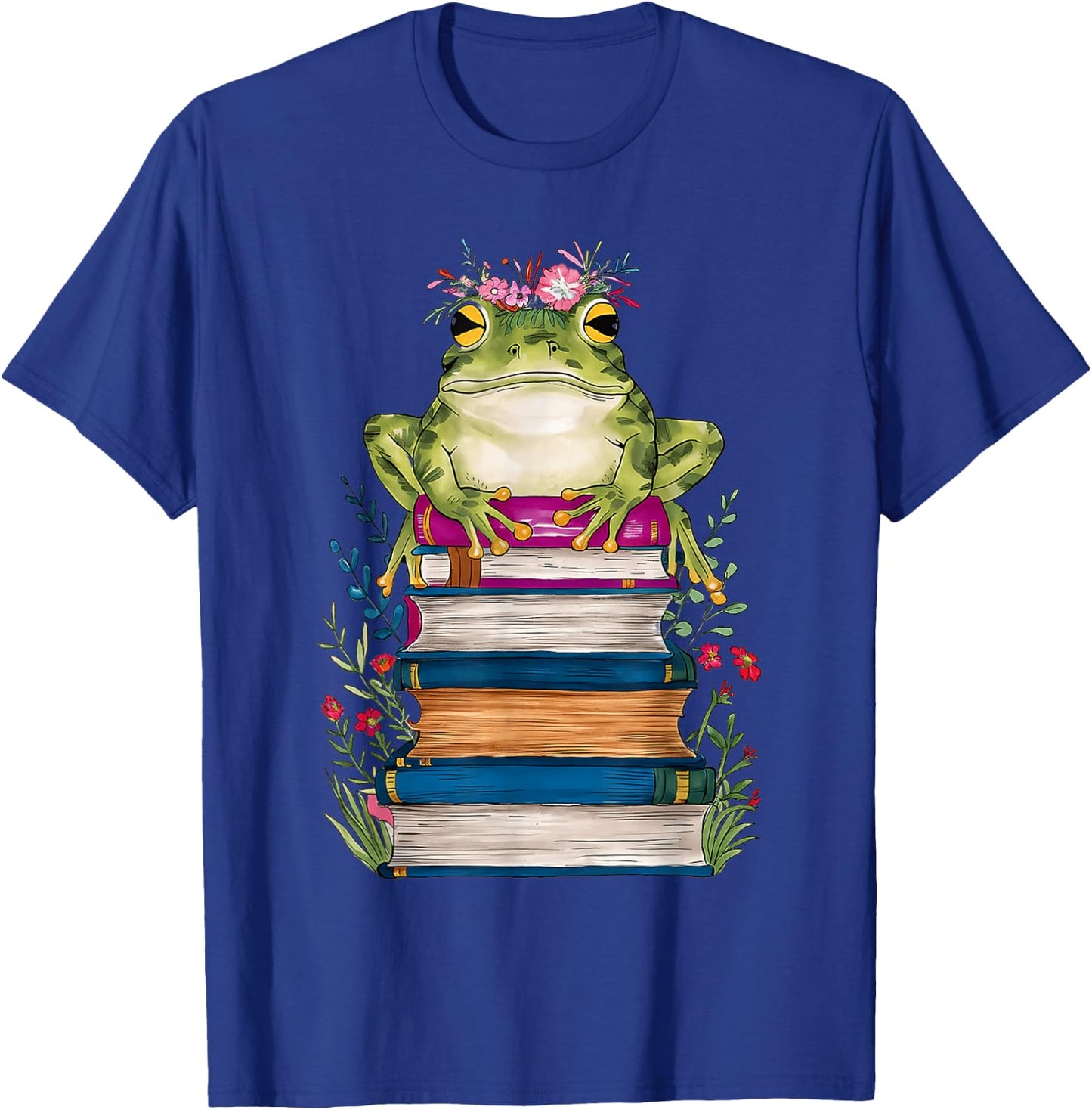 Cute Frog With Book Floral Bookworm Librarian Book Lover T-Shirt - T-Shirt | Royal