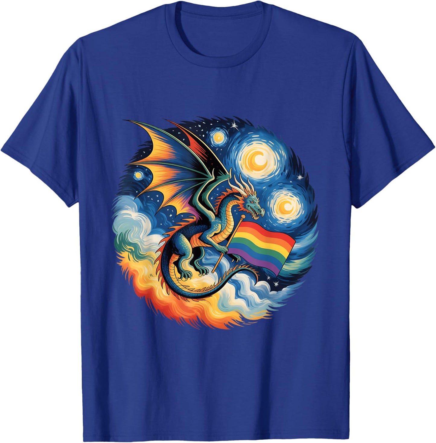 Van Gogh Starry Night Lgbtq Gay Pride Support Dragon T-Shirt - T-Shirt | Royal