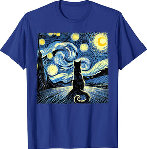 Van Gogh Starry Night Cat Shirt Funny Cat Lovers T-Shirt - T-Shirt | Royal
