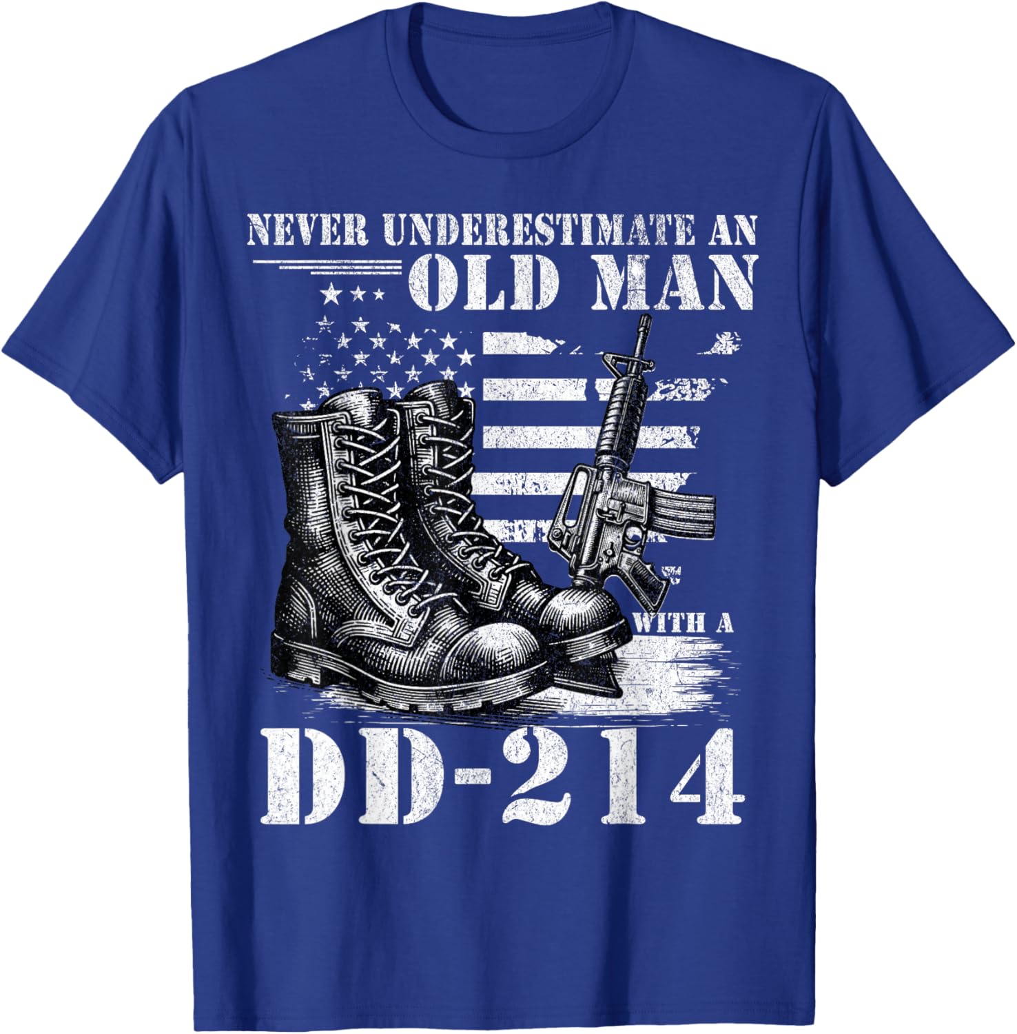 DD 214 Alumni Never Underestimate An Old Man With A DD-214 T-Shirt - T-Shirt | Royal