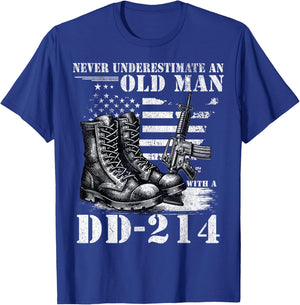 DD 214 Alumni Never Underestimate An Old Man With A DD-214 T-Shirt - T-Shirt | Royal