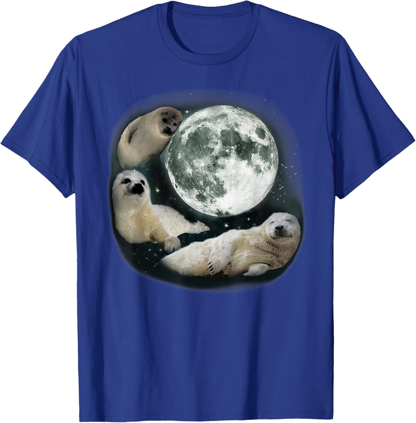 Three Sea Dog Howling At Moon Cute Sea Dog Ocean Animal T-Shirt - T-Shirt | Royal