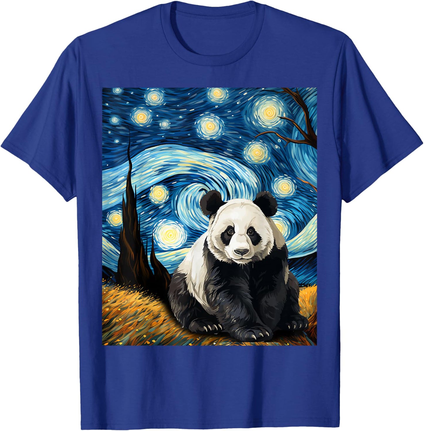 Panda Starry Night Men Kids Kawaii Van Gogh Graphic Apparel T-Shirt - T-Shirt | Royal