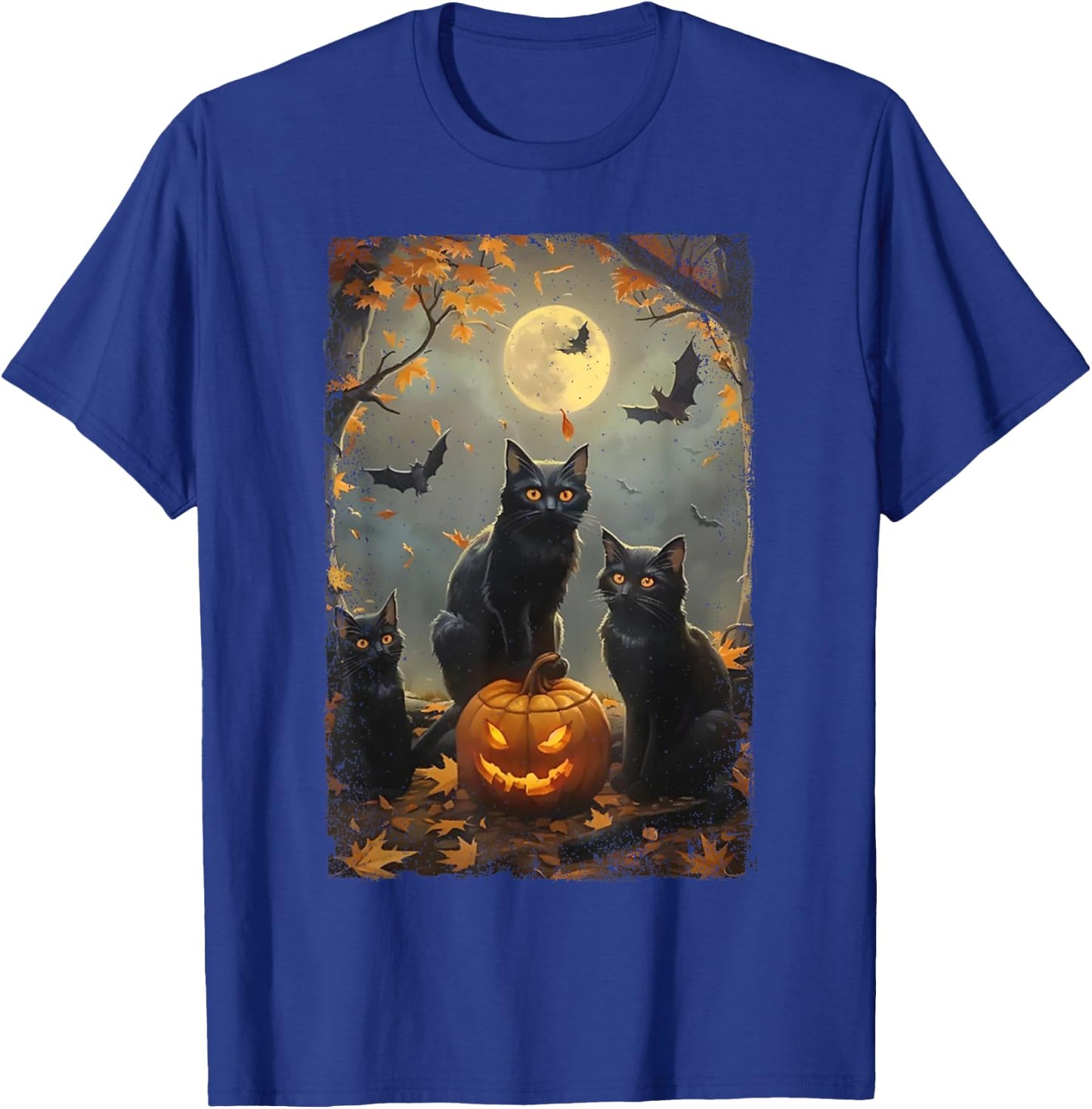 Vintage Three Black Cats Halloween Pumpkin Costume Cat Lover Women Kids T-Shirt - T-Shirt | Royal