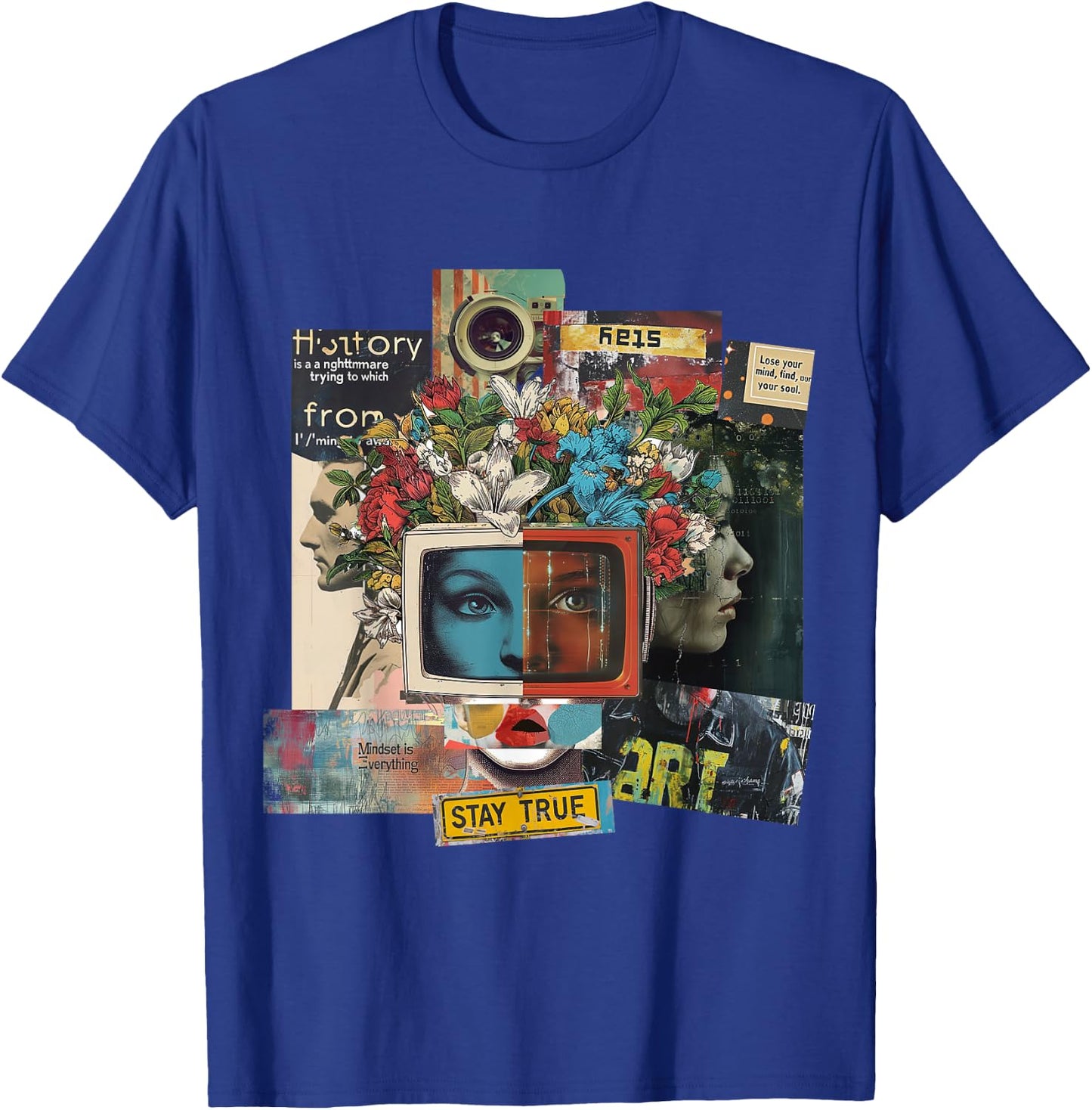 Graphic | Frontprint | Women Face Artwork Art T-Shirt - T-Shirt | Royal