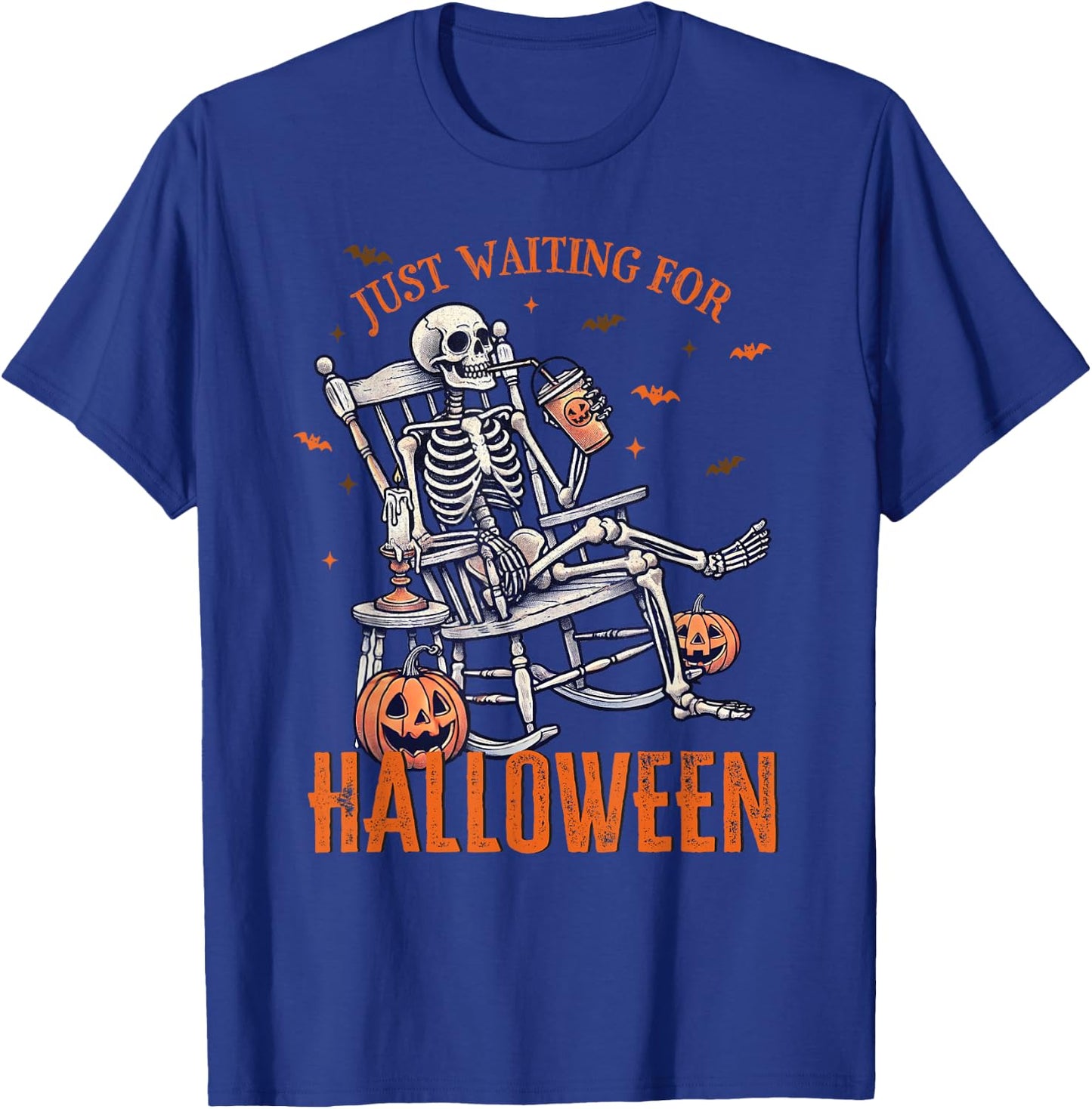 Funny Just Waiting For Halloween Skeleton Spooky Vibe Summer Men Women T-Shirt - T-Shirt | Royal