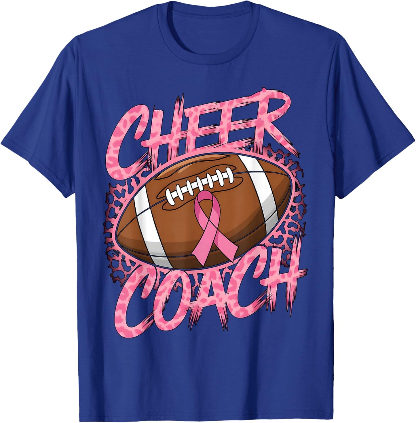 Football Cheer Coach Pink Ribbon Breast Cancer Awareness T-Shirt - T-Shirt | Royal