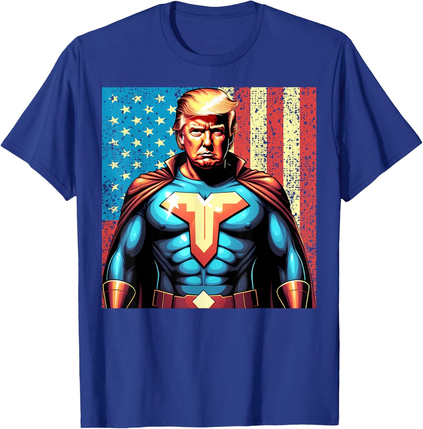 Donald Trump 2024 Superhero Distressed American Flag T-Shirt - T-Shirt | Royal