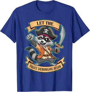 Let The Pirate Shenanigans Begin Jolly Roger Pirate Raccoon T-Shirt - T-Shirt | Royal