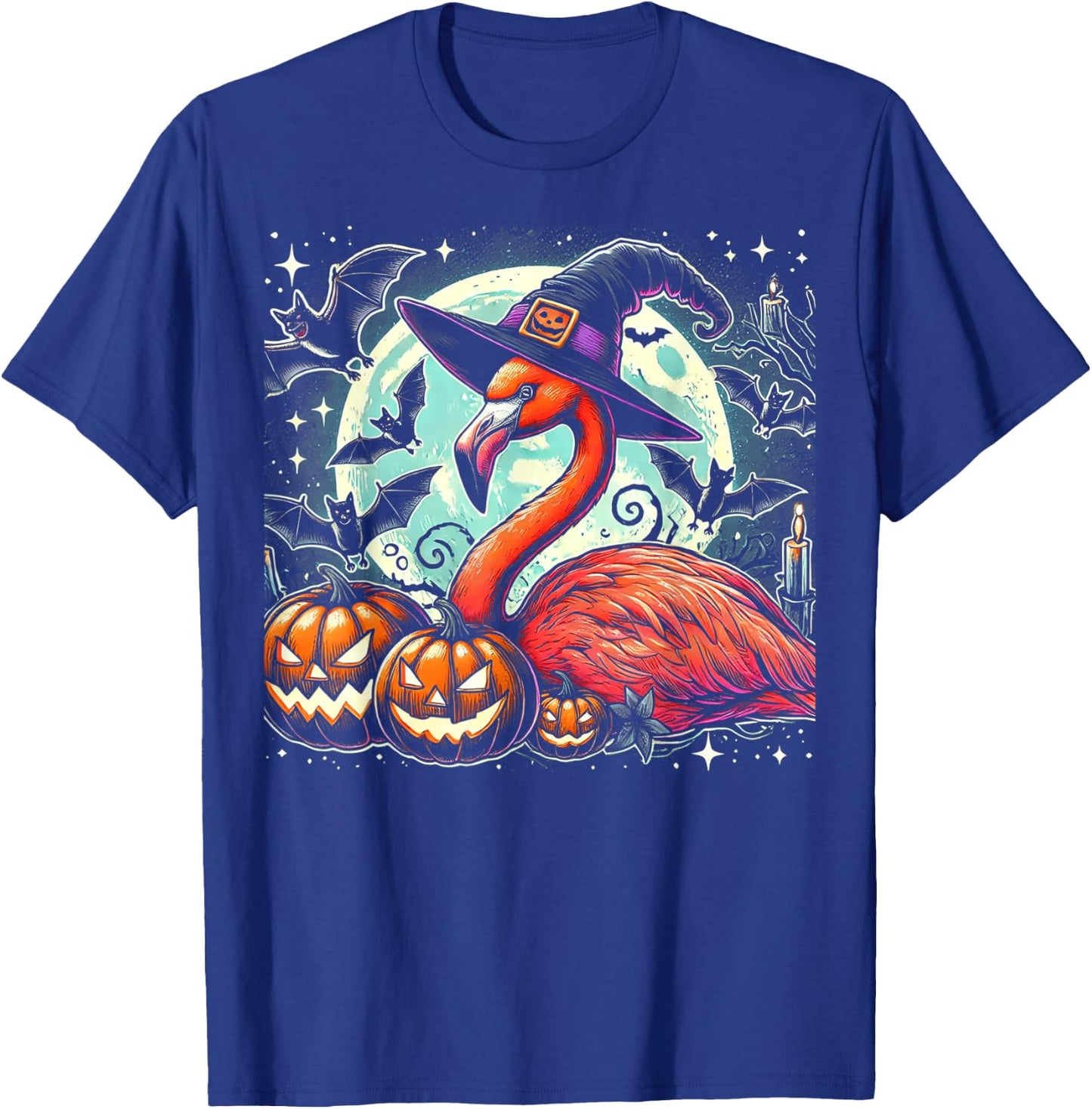 Flamingo Witch Halloween - Spooky Pumpkin Art T-Shirt - T-Shirt | Royal