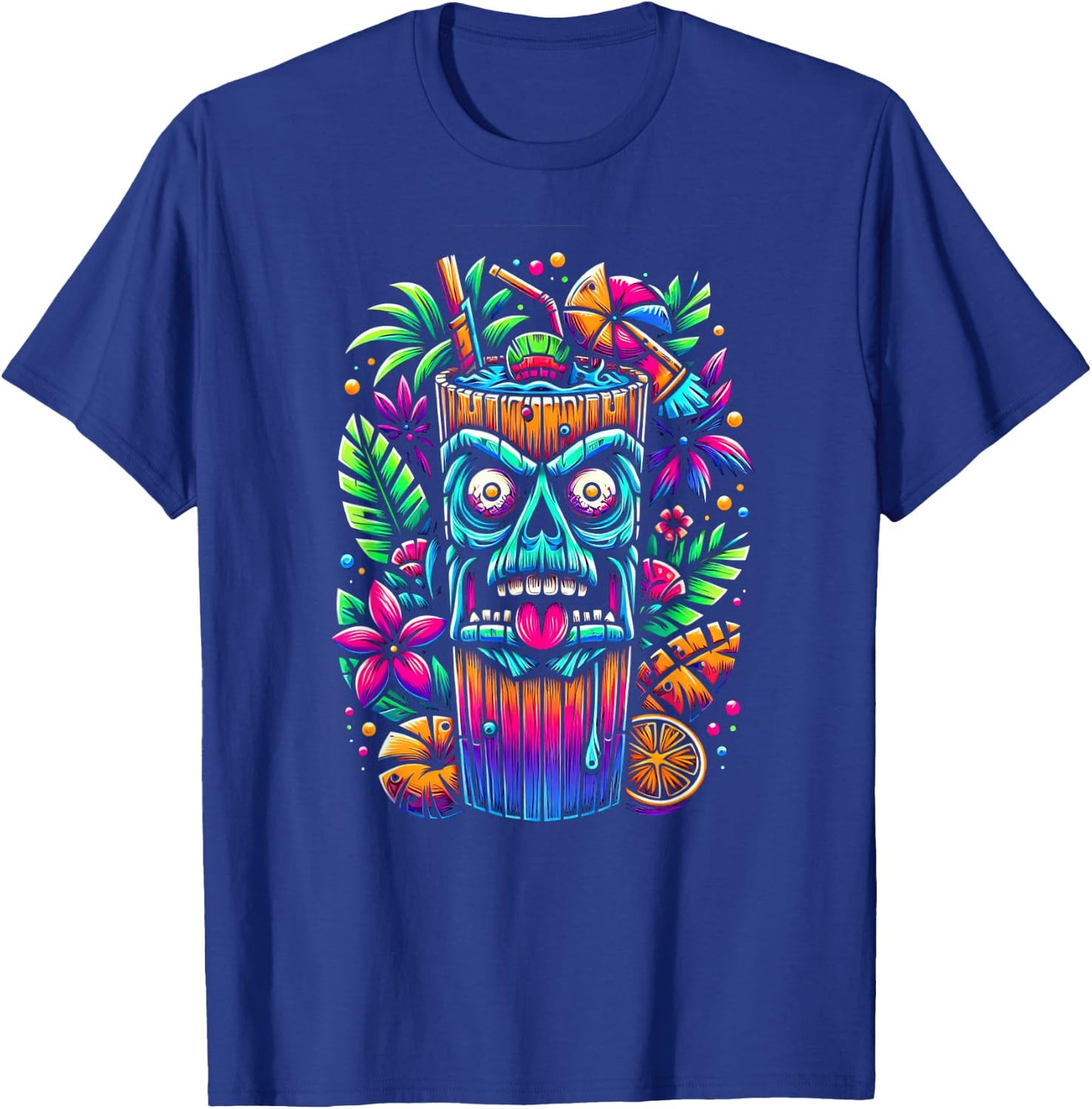 Zombie Tiki Glass Tropical Horror Fan Fun Summer Vacation Men Women T-Shirt - T-Shirt | Royal