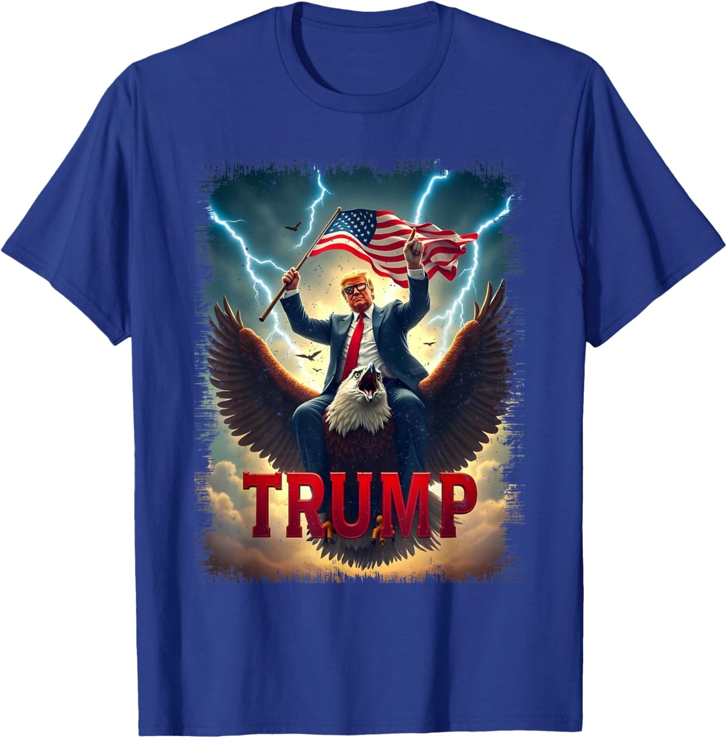 Vintage President Trump Riding an Eagle. Patriotic Political T-Shirt - T-Shirt | Royal