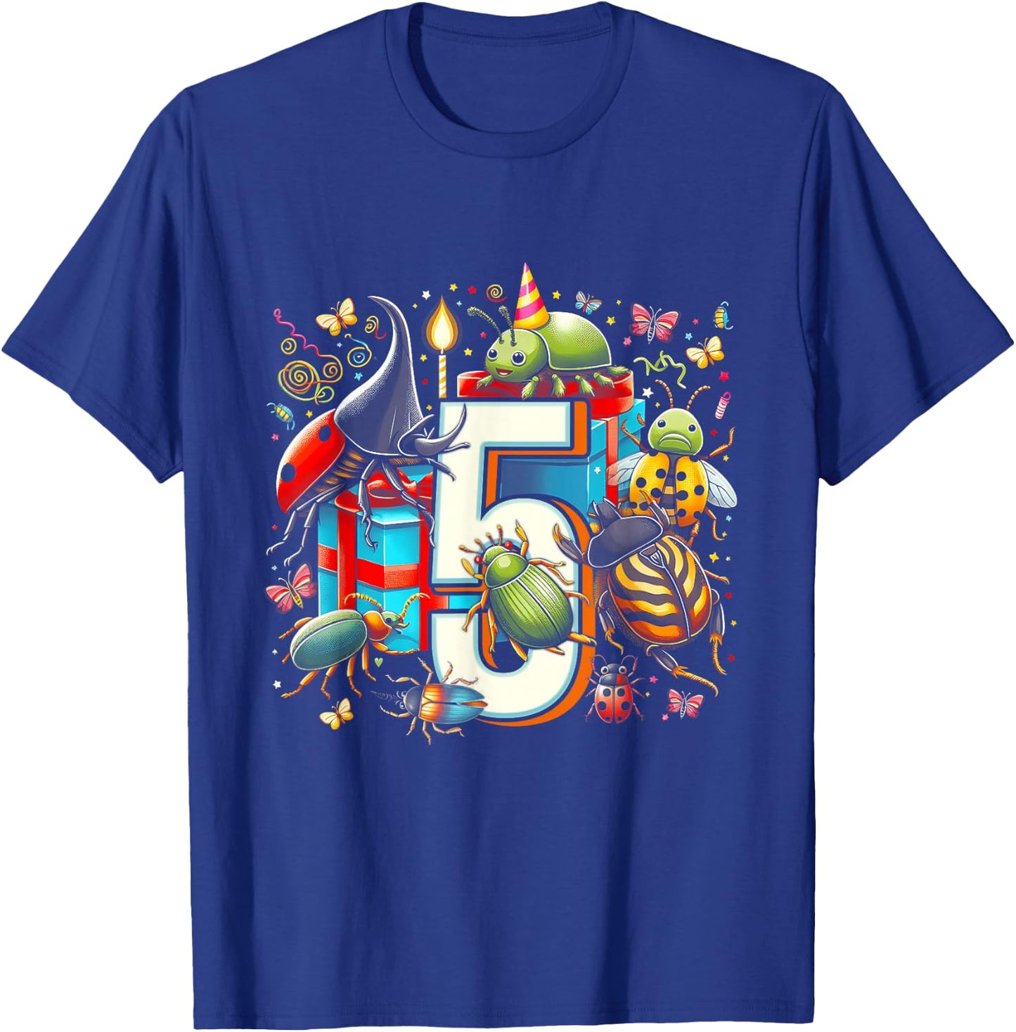 Kids 5th Birthday Bugs Insects Beetles Biology 5 Year Old T-Shirt - T-Shirt | Royal