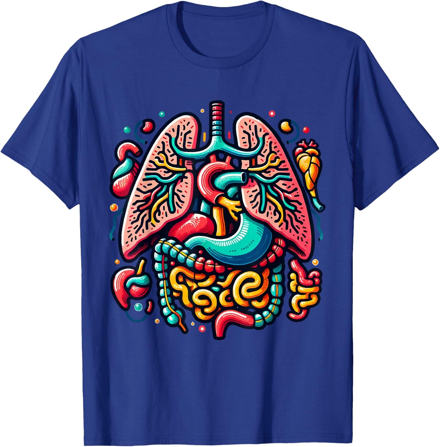 Colorful Human Body Anatomy Illustrated Internal Organs Art T-Shirt - T-Shirt | Royal