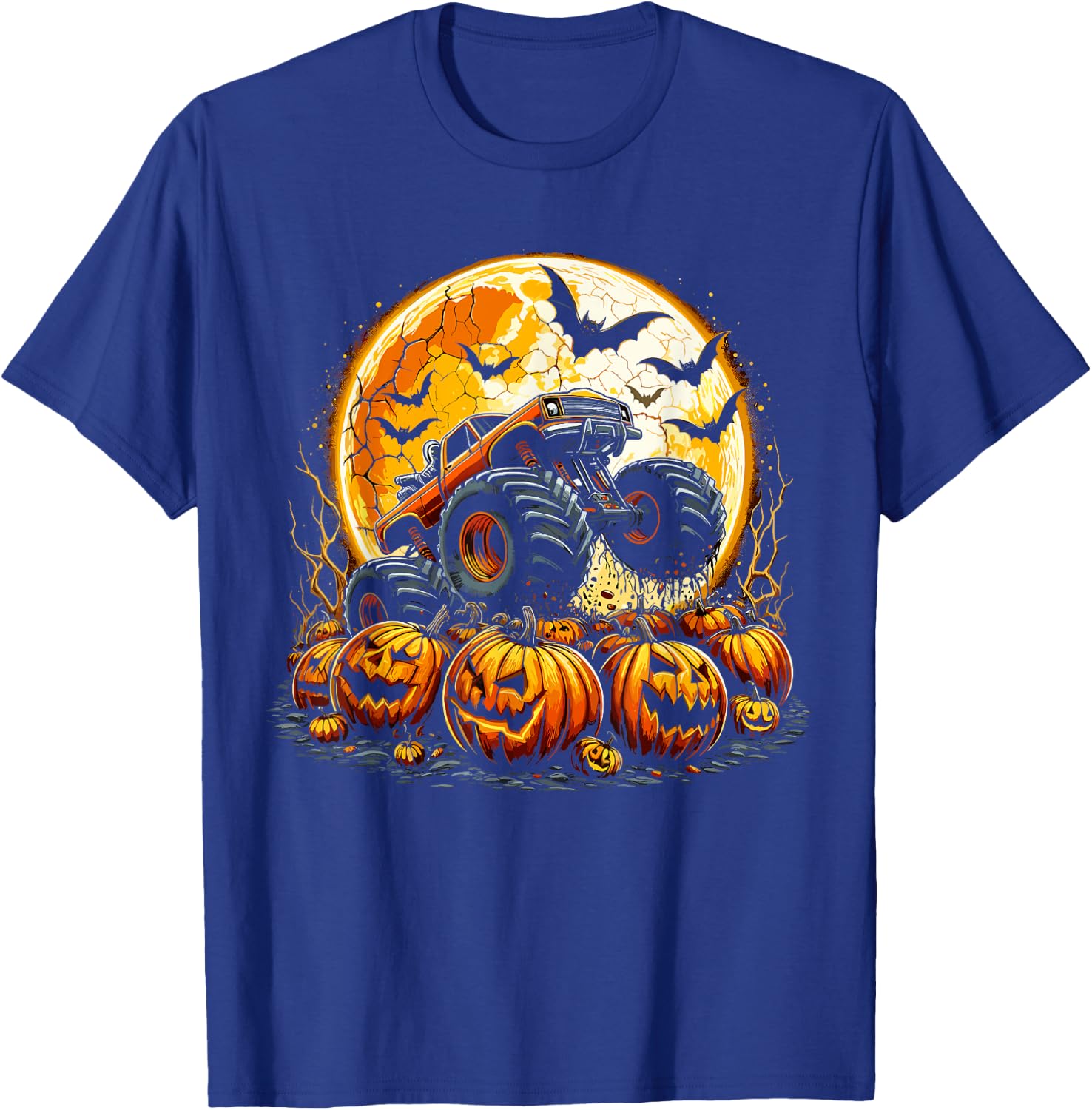 Monster Truck Halloween Jack O Lantern Pumpkin Moon T-Shirt - T-Shirt | Royal