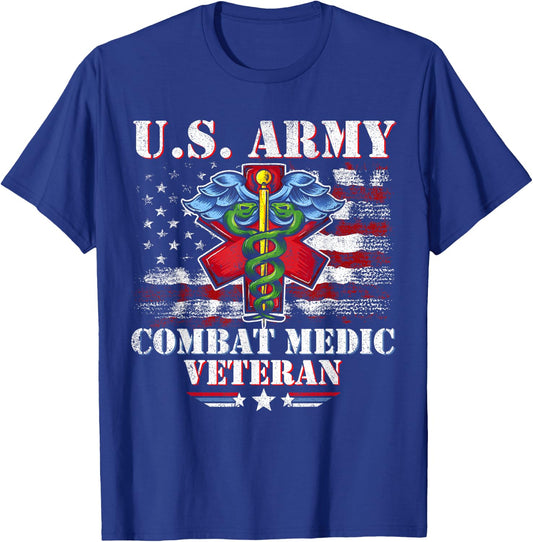 U.S Army Combat Medic Proud Veteran Medical Military Retired T-Shirt - T-Shirt | Royal