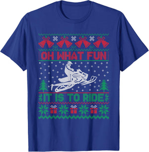 Oh What Fun It Is To Ride Snowmobile Ugly Christmas Sweater T-Shirt - T-Shirt | Royal